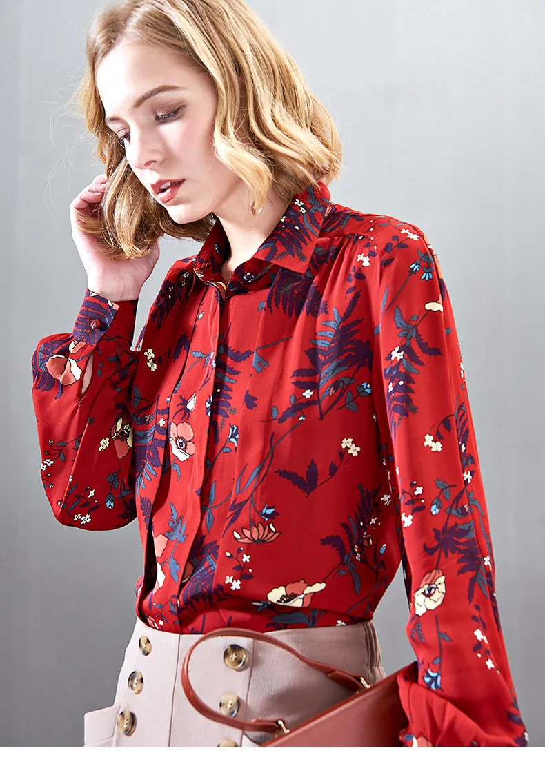 CISULI шелк тутового шелкопряда блузки женские рубашки шелковый креп ткань натуральный шелк с цветочным принтом