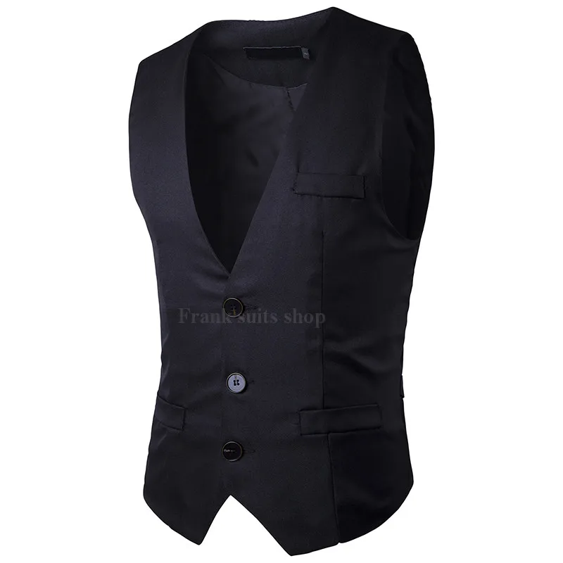 

2018 Men Suit Vest 3 Buttons V Collar Classic Dress Slim Fit Vests Male Sleeveless Brand Mens Gilet Formal Wedding Waistcoat