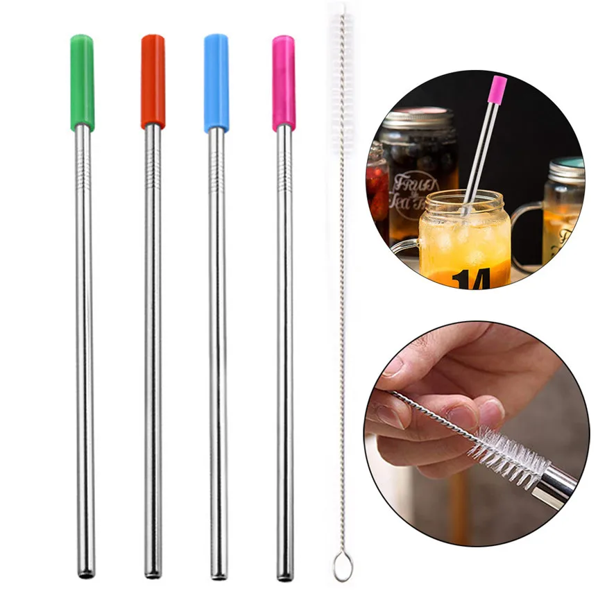 1pc Long Stainless Steel Metal Drinking Straws With Cleaning Brushes Set Reusable Straws Party