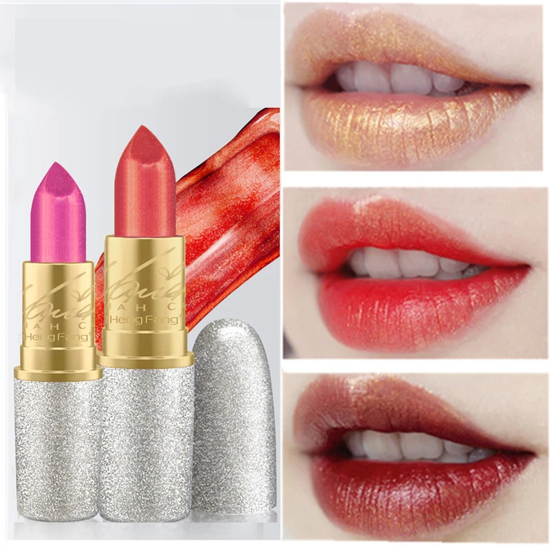 New Nude Pink Long Lasting Gold Shimmer Lipstick Kit Hot Mermaid