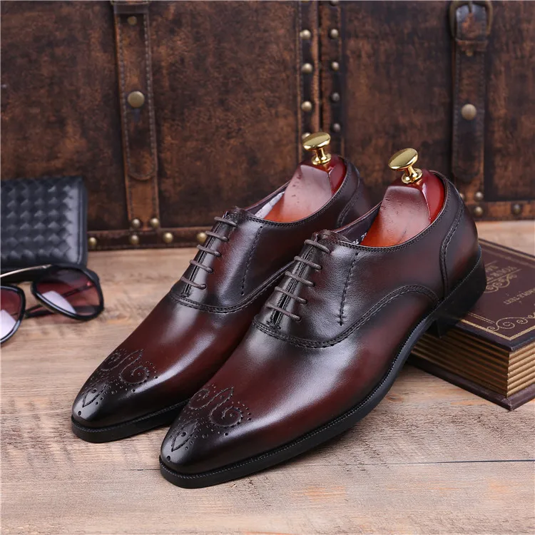 Goodyear/туфли с рантом; цвет черный, коричневый; мужские оксфорды; свадебные туфли из натуральной кожи; деловые туфли; Мужские модельные туфли - Цвет: Brown tan