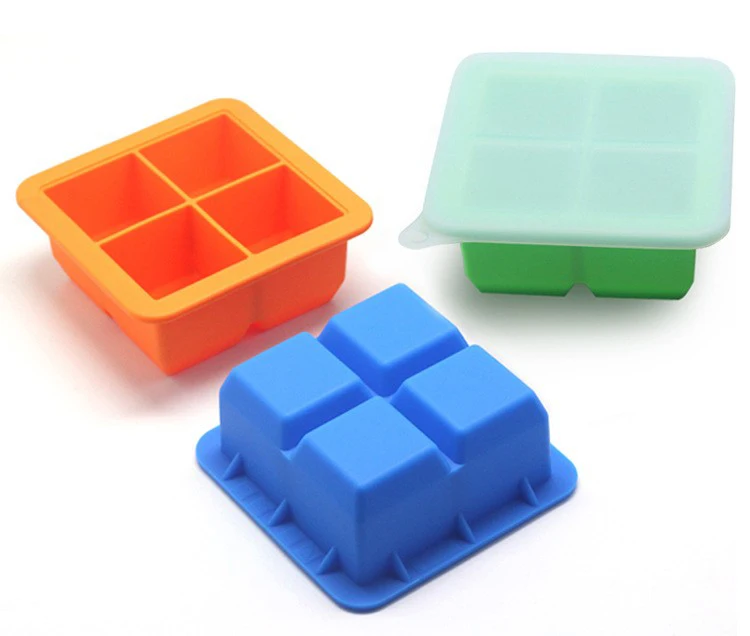 BAKER DEPOT 4 cavity large silicone ice cube square shape ice tray king