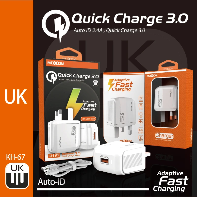 MOXOM Quick Charge 3,0 USB зарядное устройство QC3.0 QC Быстрая зарядка UK EU переходник настенное зарядное устройство для мобильного телефона для iPhone samsung Xiaomi