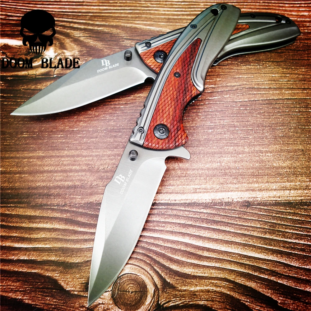 

220mm 5CR15MOV Blade Quick Open Knives Tactical Folding Knives Wood Handle Outdoor Camping Survival Hunting Knife Portable