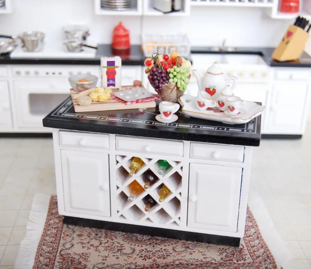 Casa de Bonecas em Miniatura Armários de Cozinha Conjunto Madeira Móveis Bacia Fogão Contador Wd025 1:12 14 1:12 casa de bonecas em miniatura armários