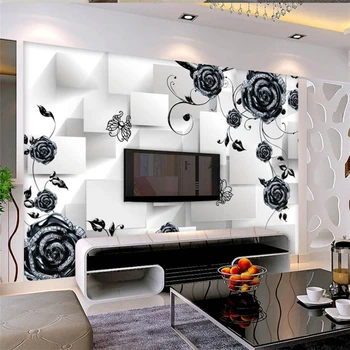 

beibehang Custom 3d wall paper murals living room bedroom black rose rattan square 3D mural TV background wall home decor