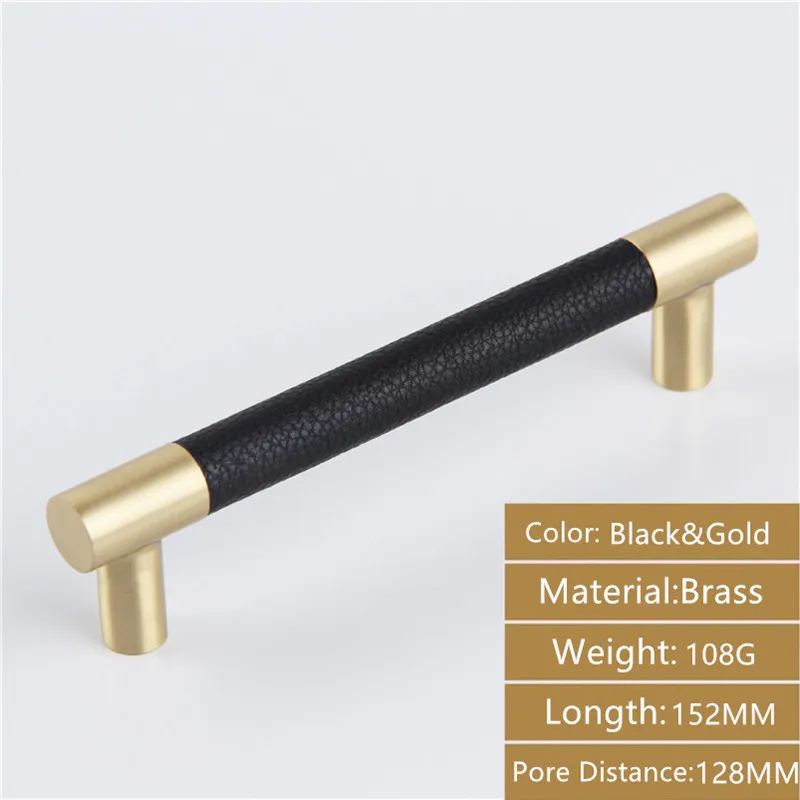 AODEYI 2 шт латунные ручки для ящиков Carbinet ручка мебель твердая базовая ручка Замена с кожаным покрытием 22-016 - Цвет: Black-152-2PCS