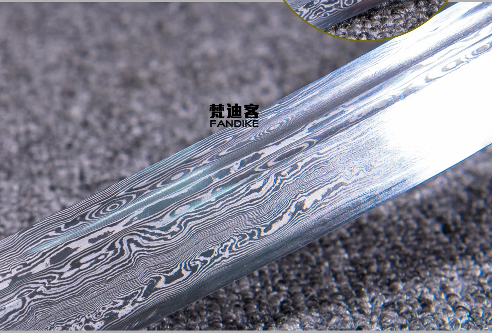 Дамасский острый сложенный стальной острый палисандр цветок FUCHI китайский меч Китайский меч ручной работы династии Цин битва дао