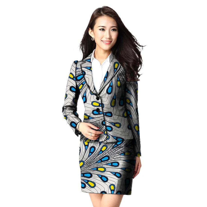 

Ankara print women's skirt suits slim fit African casual outfits for ladies dashiki blazers and skirts tailor made