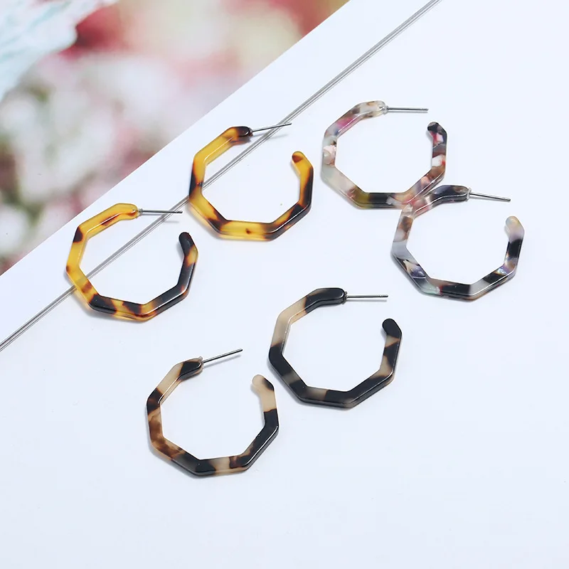 

2019 New Fashion Leopard Grain Acrylic Hoop Earrings Trendy Geometric Octagon Exaggerate Resin Statement Earring Party Jewelry