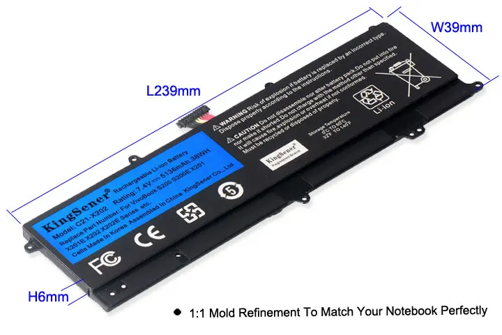 KingSener C21-X202 Аккумулятор для ноутбука Asus VivoBook S200 S200E X201 X201E X202 X202E S200E-CT209H S200E-CT182H S200E-CT1 5136 мА-ч