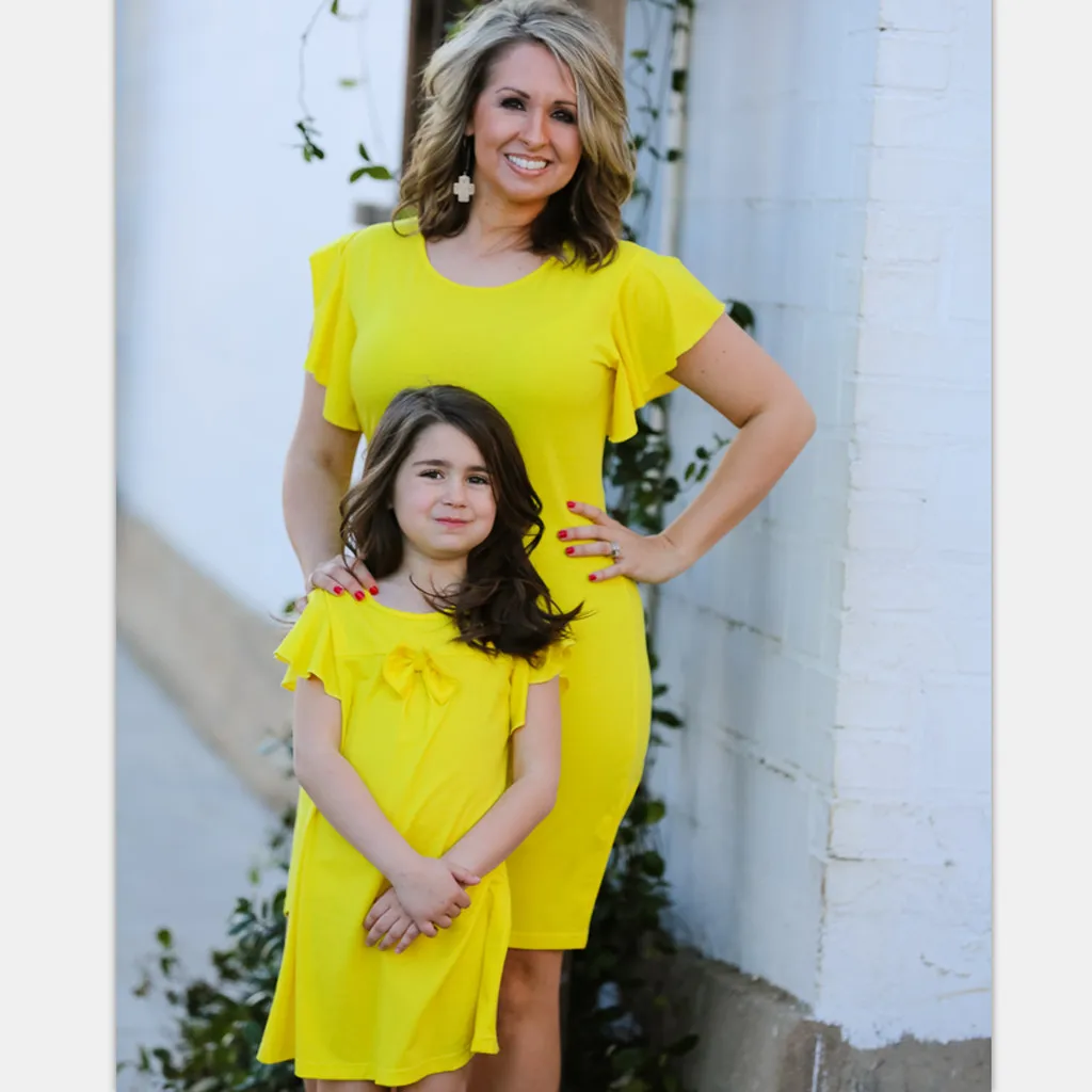 

Mommy and Me Child Handhook Spliced Dress Open Sexy Pure Colour Skirt Family Clothes matching outfits mother daughter #gh30