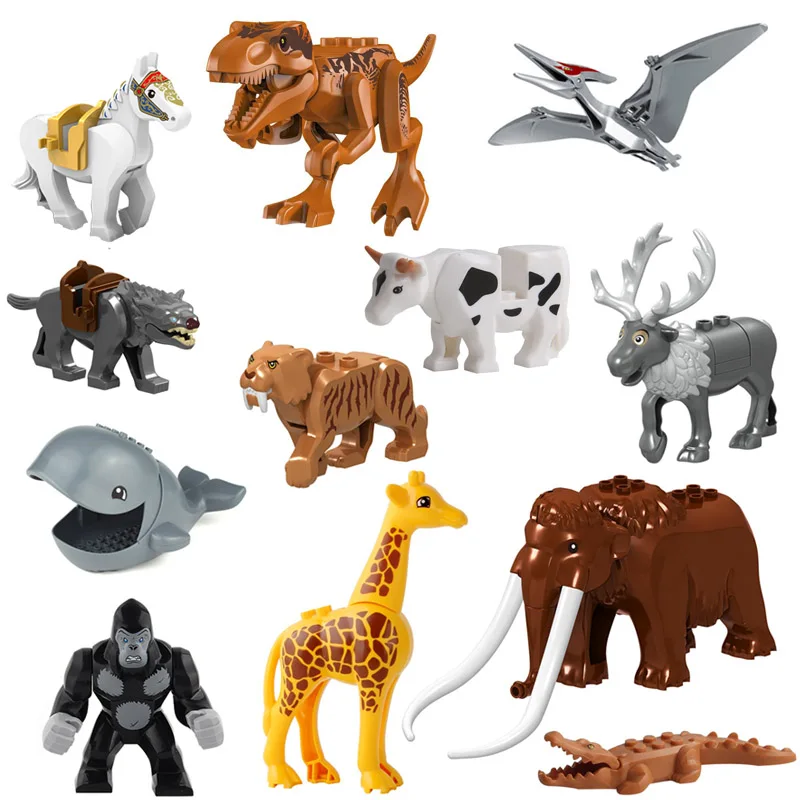 Animals Building Blocks Zoo MiniFigure Brick Toys Mammoth Dinosaur Shark giraffe 