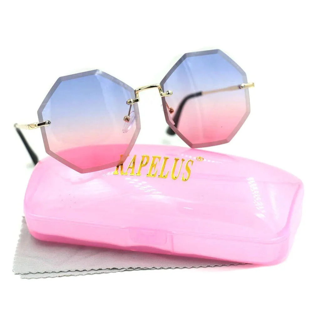 KAPELUS New Women Unique Octagon Sunglasses Fashion Rimless UV400 Male Sun glasses Mirror Female Driving Glasses Box