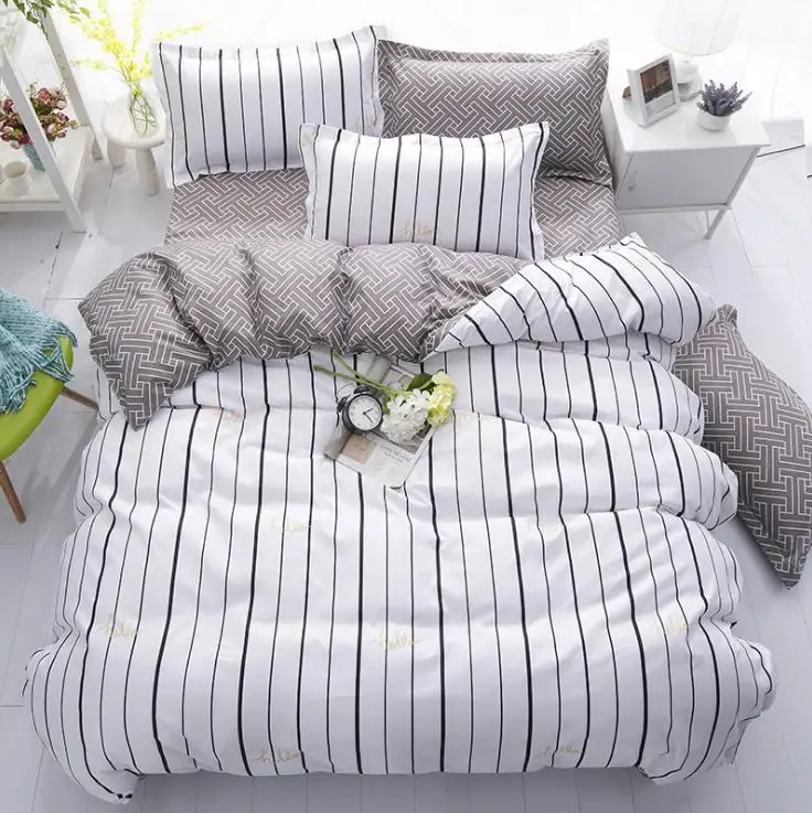 Black white Grey Classic bedding set striped duvet cover white bed linen set Geometric flat sheet set queen bed set Fashion new