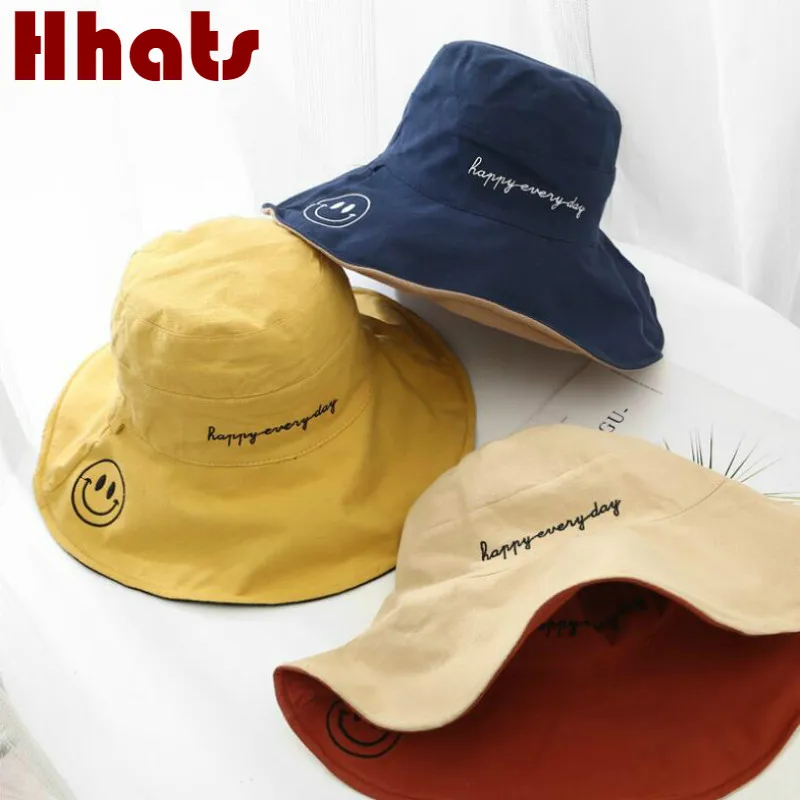 

Wide Brim Reversible Summer Women Hat Cotton Large Brim Female Bucket Hat Two Side Wear Vacation Beach Panama Fishing Cap