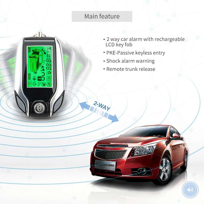 EASYGUARD 2 way pke Автомобильная сигнализация ЖК пейджер дисплей Авто Блокировка