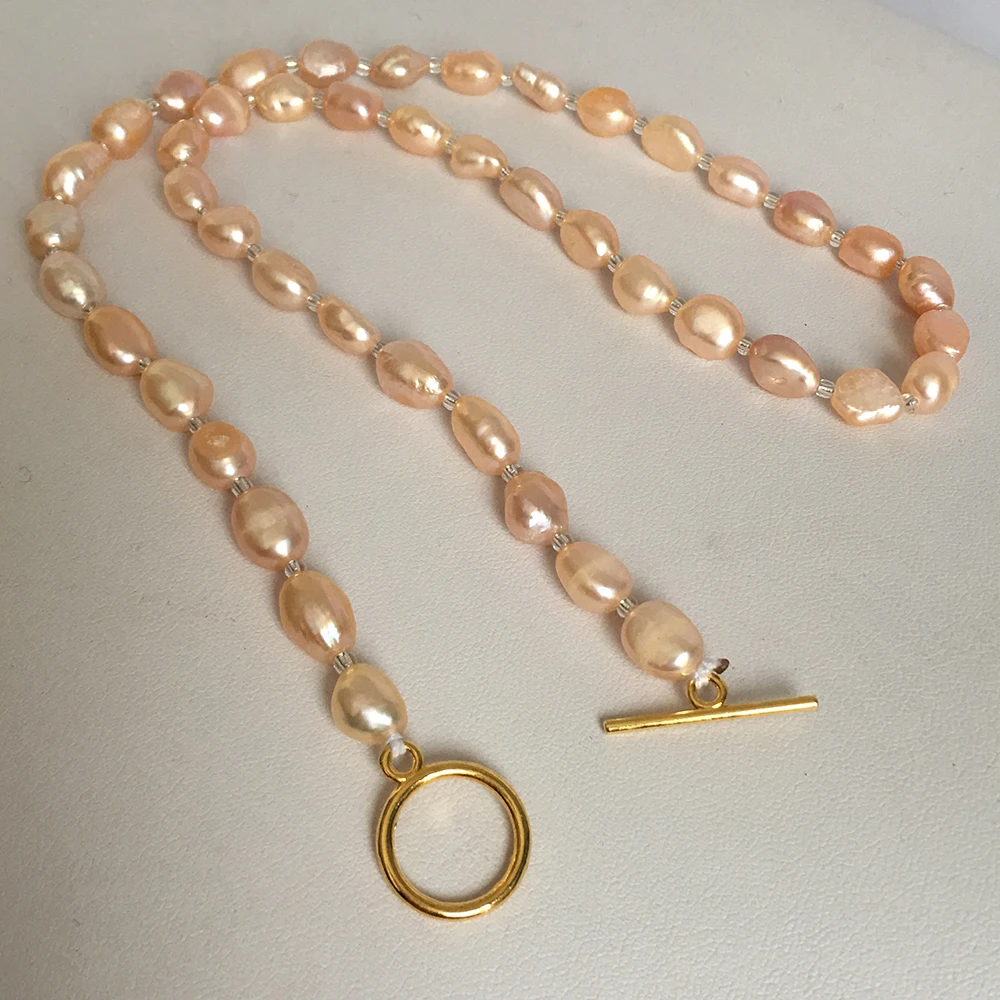 Натуральный пресноводный жемчуг ожерелье, длинный барочный жемчуг 7-9 мм, металл в серебряном и золотом цвете