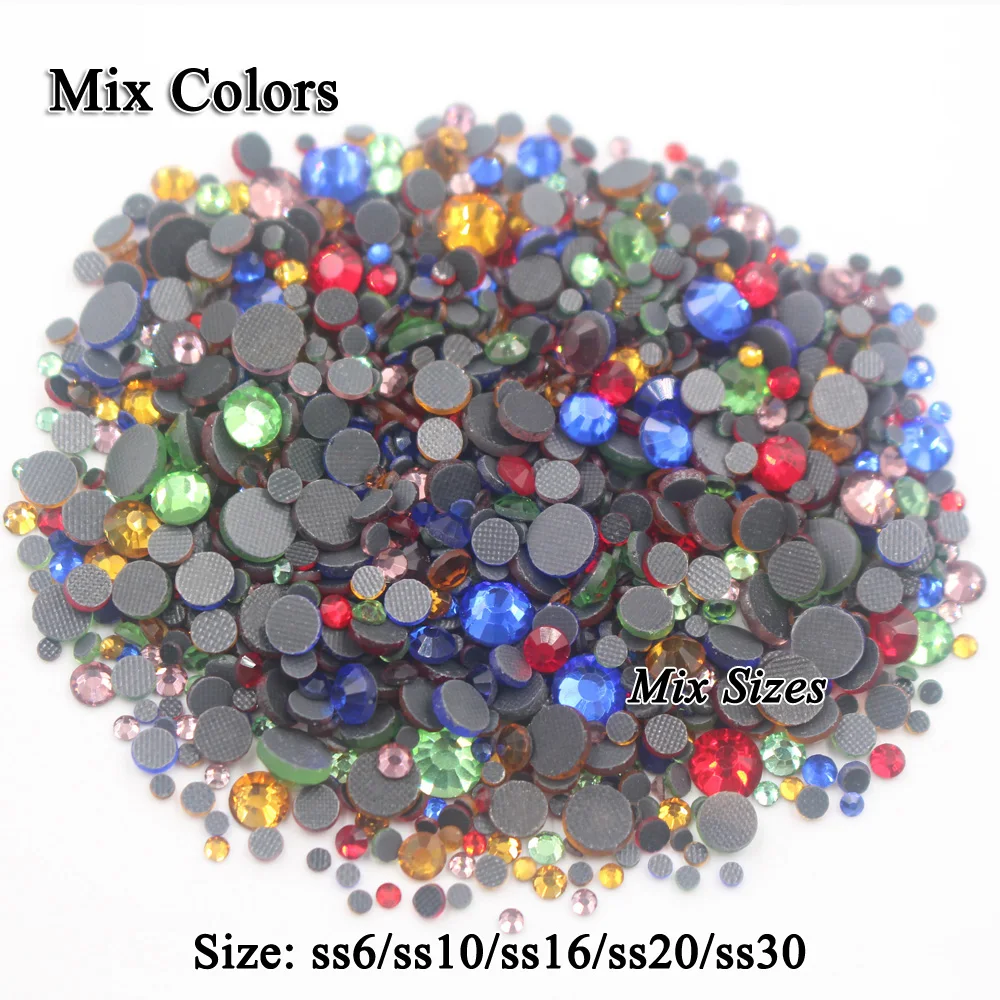 Mix Colors Glitter Rhinestones Mix Sizes SS6 SS30 HotFix Flatback Strass Crystal Rhinestones