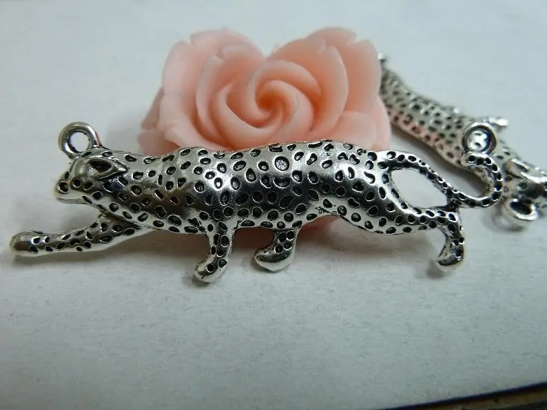 7pcs 18*57mm leopard charm antique silver tone diy jewelry makingcharm