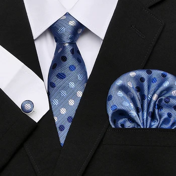 

2017 New Formal Men's Dark Blue dot Tie Silk Tie For Banquet Wedding Business Tie Hanky Cufflinks Set