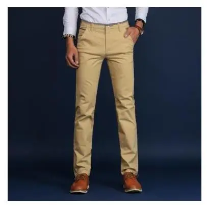 Однотонные черные мужские брюки цвета хаки, мужские брюки, дизайн, повседневные мужские брюки, хлопковые Узкие прямые брюки, модные деловые брюки 28-40 - Цвет: Хаки