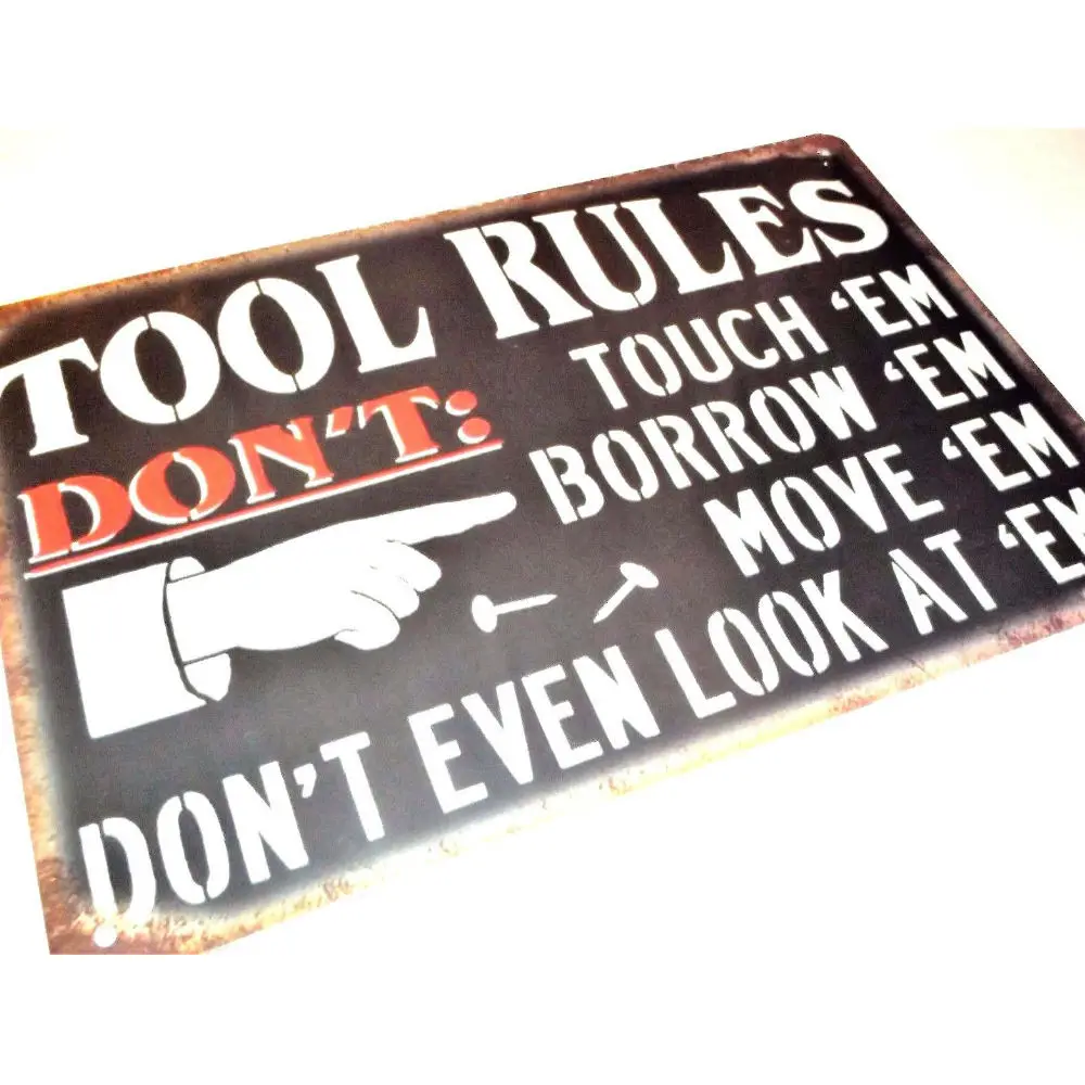 30x20CM TOOL RULES Tin Sign Bar Pub Cafe Home Wall Decor Metal Art Poster | Дом и сад