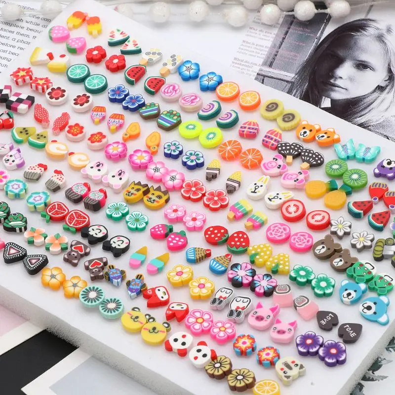100 Pairs Assorted Styles Polymer Clay Hypoallergenic Stud Earrings Lot for Kids