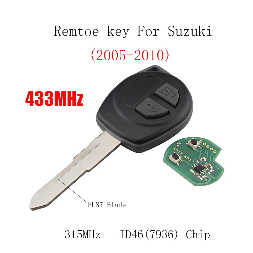 

433MHz Remote Car Key for SUZUKI SWIFT SX4 ALTO VITARA IGNIS JIMNY Splash 2005-2010 Transponder ID46 Chip for SUZUKI KBRTS004