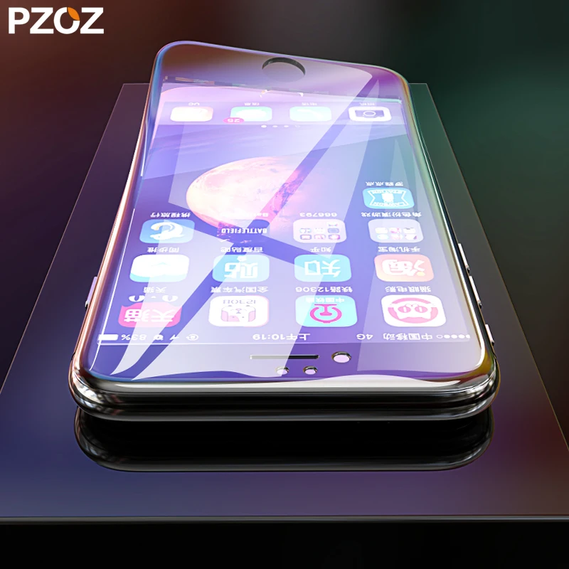 PZOZ Защитное стекло для iphone 7 8 plus x защита экрана закаленное стекло 3D мягкий край Полное покрытие пленка защита glas