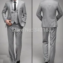 На заказ уменьшают подходящую одна кнопка светло-серый жених смокинги с боковыми разрезами жениха мужчины свадебные костюмы жених( куртка+ брюки+ жилет+ галстук