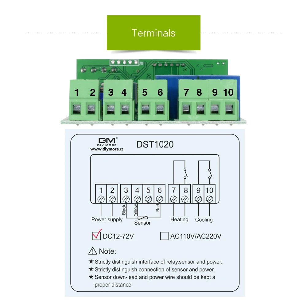 DST1000 DST1020 цифровой термостат Регулируемый переключатель контроля температуры комнатный термометр регулятор 220V 12-72VDC Морозильный вентилятор