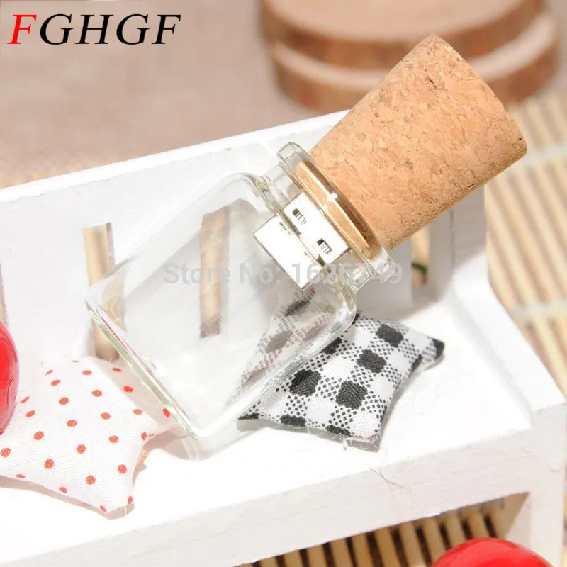 FGHGF Glass drift bottle with Cork USB Flash Drive (Transparent