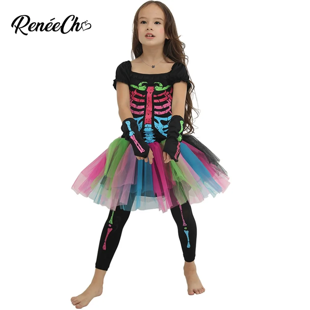 Ceny Kostium na halloween dla dzieci dziewczyny Funky Punky Bones kostium dziecko 2018 szkielet Rocker Cosplay Tutu sukienka przebranie kostium