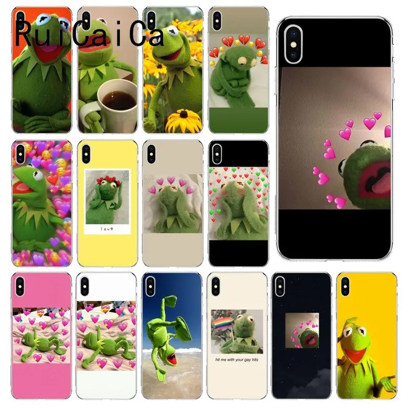RuiCaiCa Kermit Забавный милый ТПУ чехол для телефона iPhone 8 7 6 6S Plus X XS MAX 5 5S SE XR 10