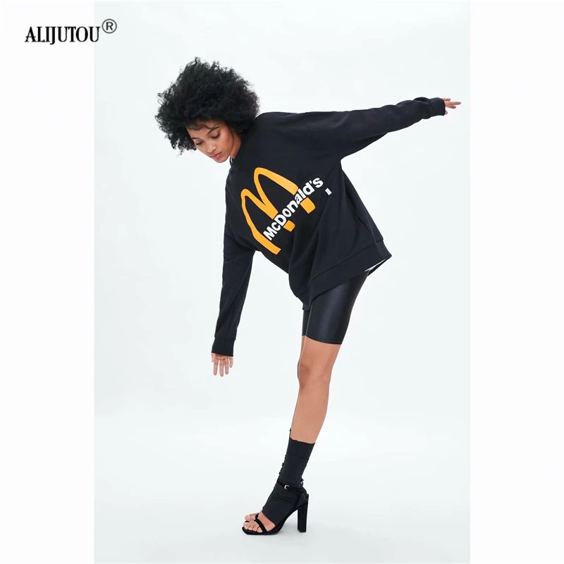 Zaraing&M Spring 2019 Black Casual Knitted Sweatshirt Women O Neck Long Sleeve Loose Pullover Letter Streetwear Sweatshirt Mujer