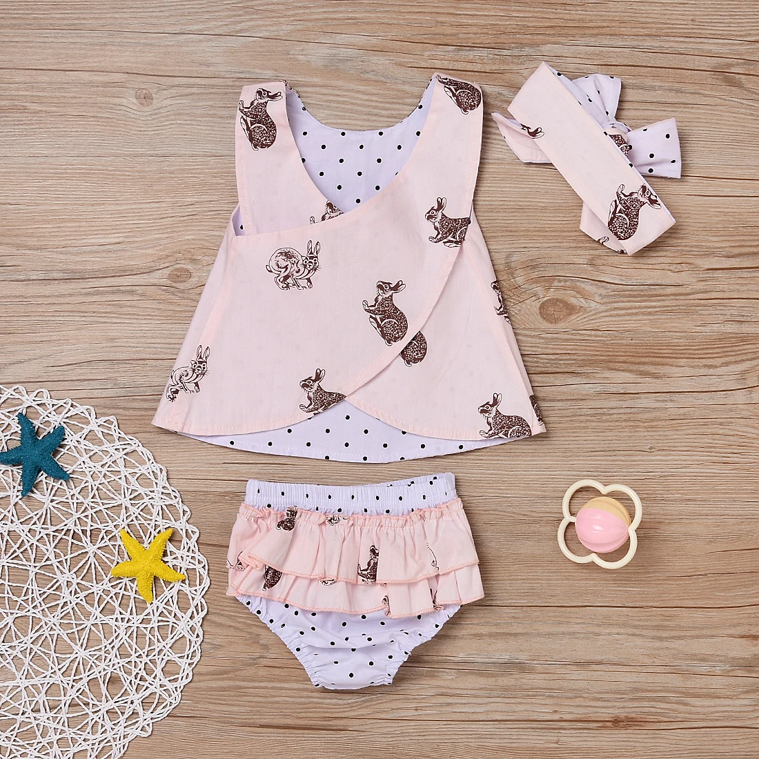 

2017 New 2Pcs Cute Baby Boys Girls Rabbit Sleeveless V-Neck T-Shirt Vest Tops +Shorts Kids Summer Casual Outfits
