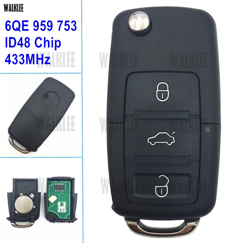

WALKLEE Remote Key 433 MHz Fit for VW/VOLKSWAGEN FOX G2 GOL Voyage G5 HLO 6QE 959 753 / 5FA 009 628-10