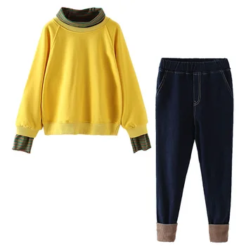 

Girls Winter Clothes Long-sleeved Sweatshirt With Jeans Kids Tracksuit Girls Outfit Stripe Tops Trousers Sport Suit