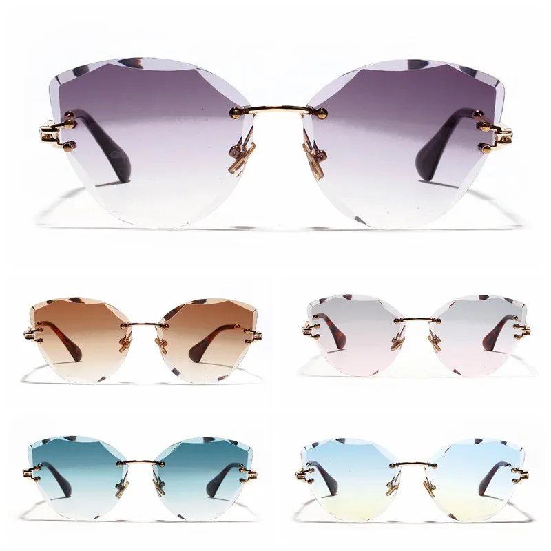 Ретро Персонализированная металлическая оправа солнцезащитные очки прогрессивные цветные линзы кошачий глаз без полей красочные Кристальные текстуры солнцезащитные очки
