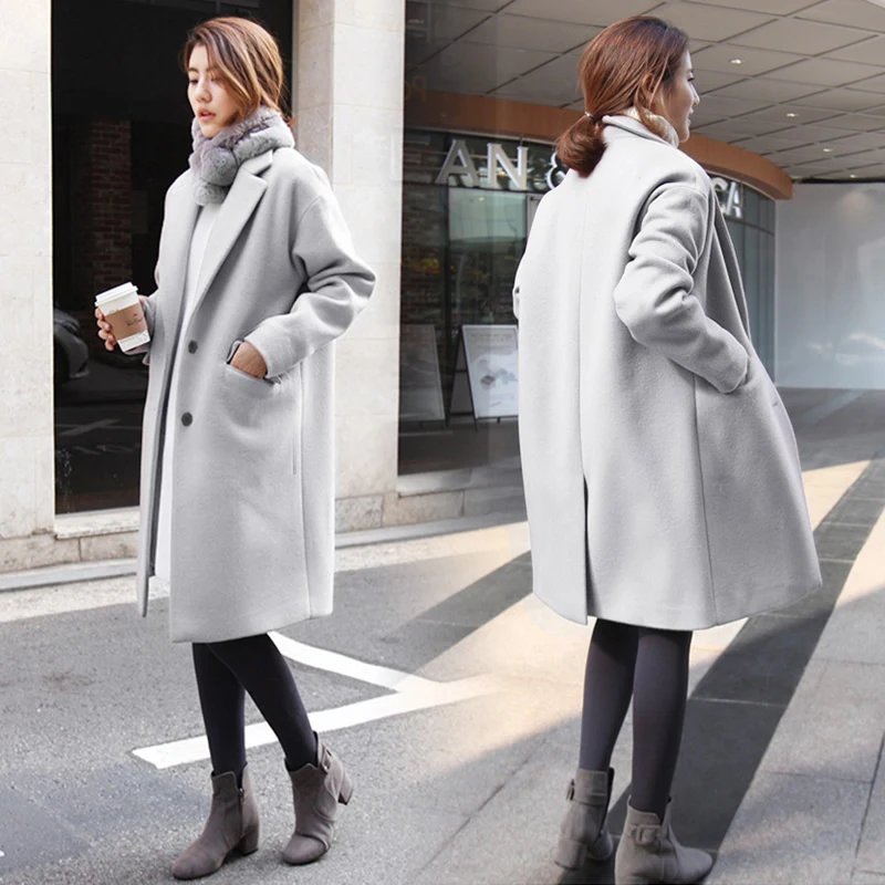 Largo abrigo de lana mujer suelta mezcla de lana chaqueta de abrigo para las mujeres abrigos otoño invierno abrigo mujer hiver bayan kaban veste femme - 1