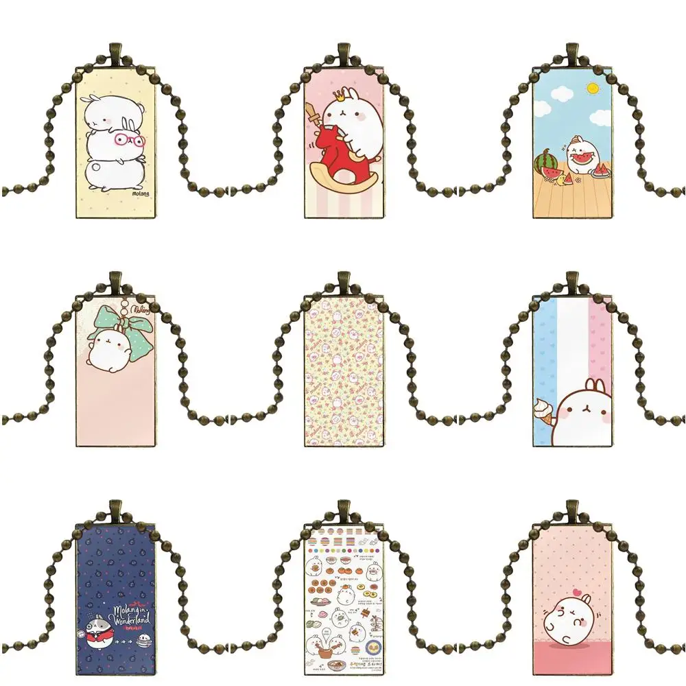 

For Christmas Gift Fashion Glass Cabochon Pendant Rectangle Necklace Choker Necklace Jewelry Molang Rabbit