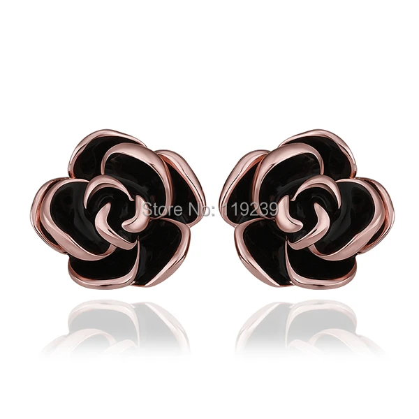 Le924 New Fashion Black Rose Flower Stick Stud Earrings 18 Carat Le924 New Fashion Black Rose Flower Stick Stud Earrings 18 Carat Gold Color Items Women