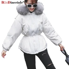 Модная зимняя белая куртка, пальто, женская Длинная утепленная куртка с большим меховым воротником, теплая пуховая женская верхняя одежда с капюшоном, парка YR066