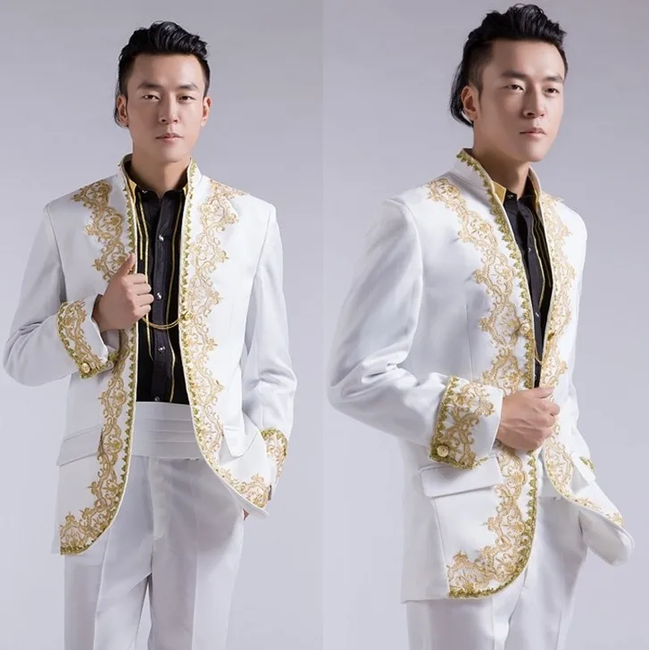 Chinois De Mariage Marié Smoking Costumes Or Broderie