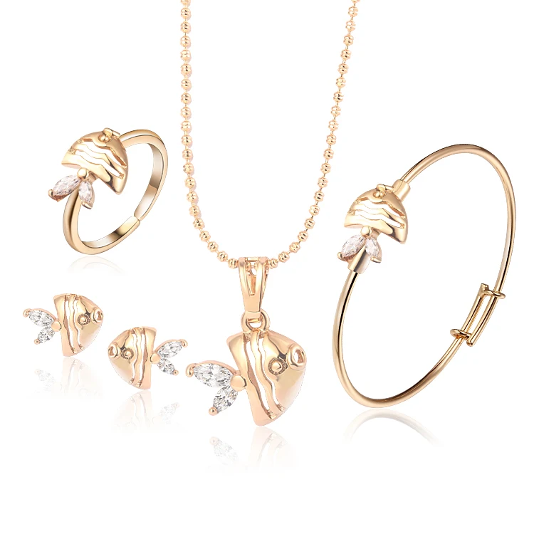 Baby Jewelry Sets Gold Color Earrings Ring For Children Heart Pendant