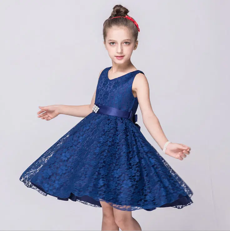 Formal Bow Lace Wedding Bridesmaid Ball Gown Girl Dresses 2 14 Years 2016 Pageant Flower Girl