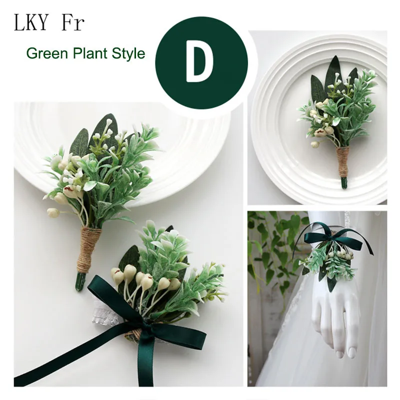 LKY Fr искусственный цветок Свадебный корсаж булавка цветы для жениха бутоньерка зеленая манжета браслет подружки невесты свадебные цветы