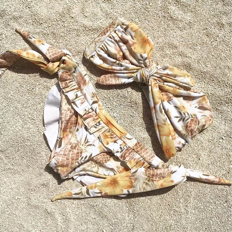 

strapless beach weat ladies set women biquinis bath swimsuits pineapple bikini bandage red bathing costume swimsuit with ruffles