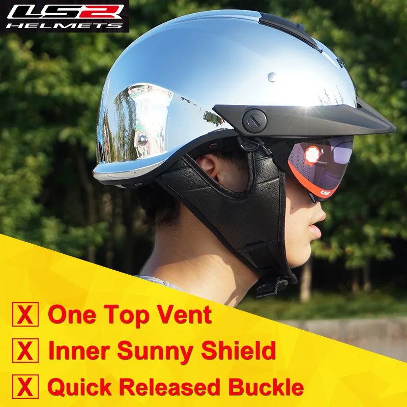 LS2 of590 винтажные мотоциклетные шлемы с солнцезащитным козырьком для мужчин с открытым лицом ретро-шлемы Половина лица vespa шлем точка - Цвет: Chrome silver